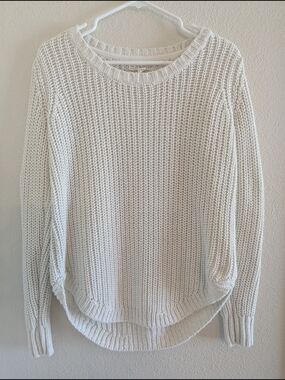 if it were me Cream Crochet-Knit Crewneck Sweater